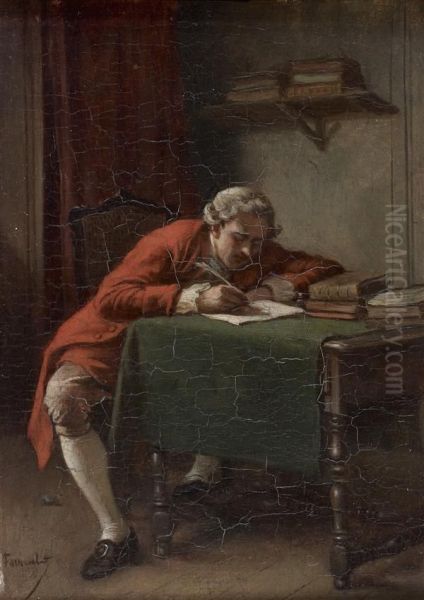 Homme Ecrivant Une Lettre A Son Bureau Oil Painting by Jean-Baptiste Fauvelet