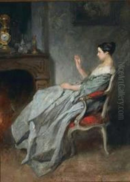 By The Fireplace Oil Painting by Jean-Baptiste Fauvelet