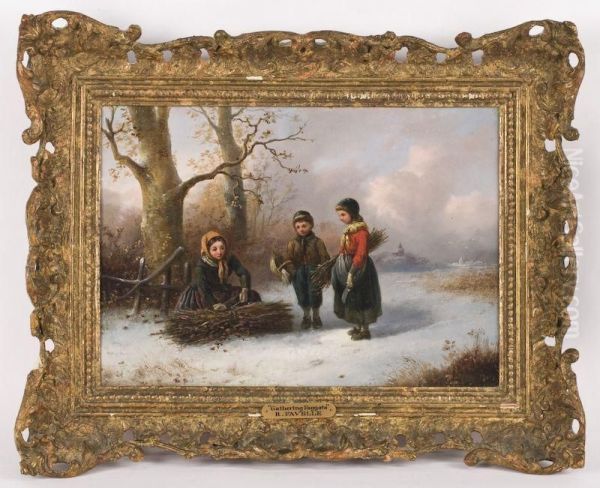 Children Gathering Faggots Oil Painting by Robert Favelle