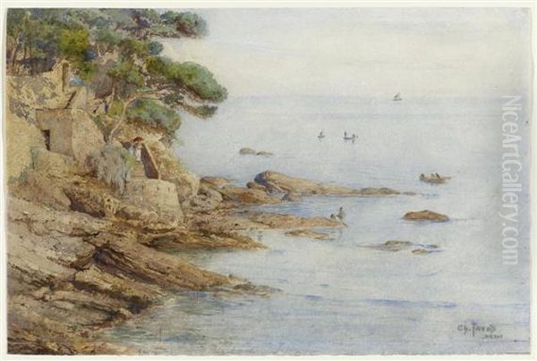 Coastnear Nervi Oil Painting by Ch. Favod