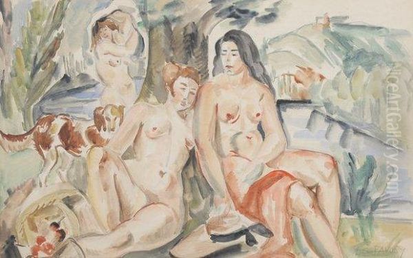 Les Baigneuses Oil Painting by Andre Favory