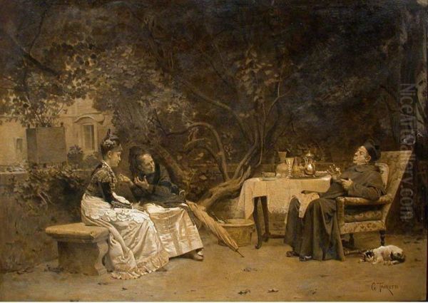 Conversazione In Giardino Oil Painting by Giacomo Favretto