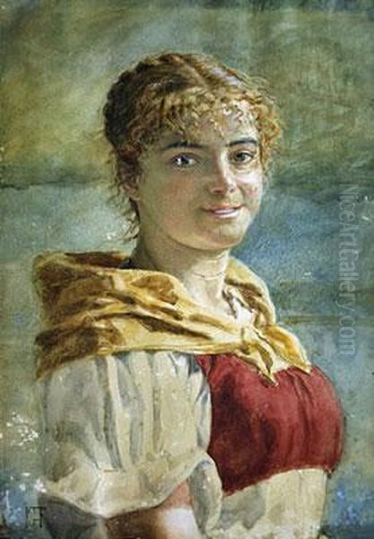 Ritratto Di Fanciulla - Oil Painting by Giacomo Favretto