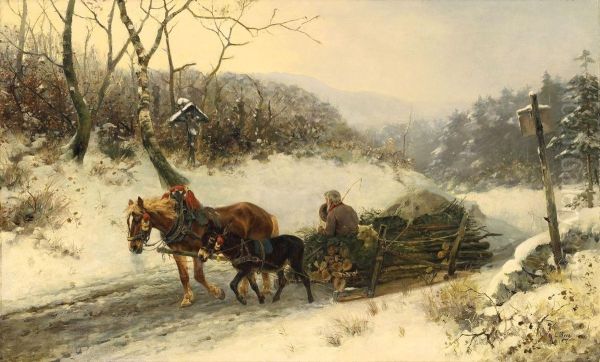 Winterlandschaft Mit Holzschlitten Oil Painting by Ludwig Benno Fay