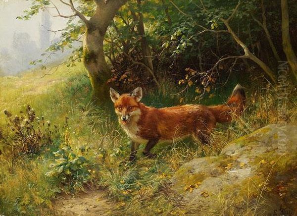 2 Gemalde: Fuchs. Rehbock Oil Painting by Ludwig Benno Fay