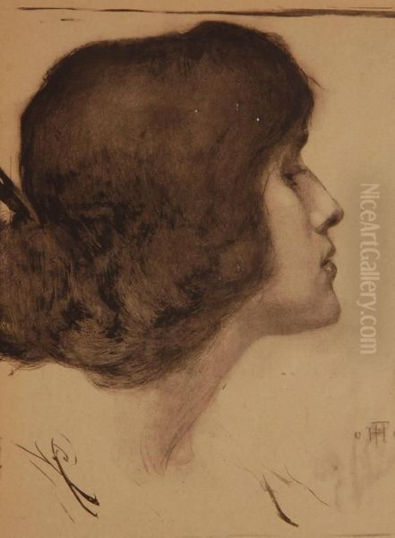 Head Portrait Of A Lady Oil Painting by Hans Fechner