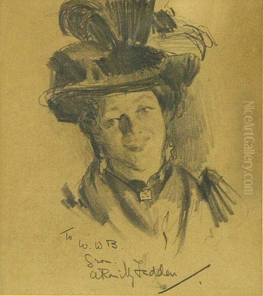 Portrait Of A Lady In A Hat Oil Painting by A. Romilly Fedden