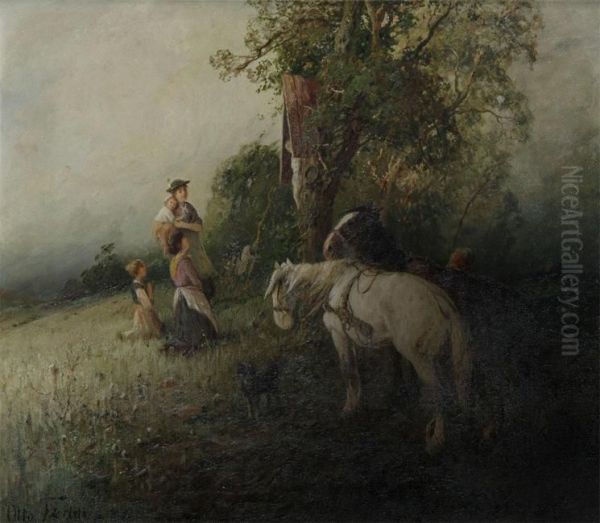 Family Prayer At The Field Oil Painting by Otto Fedder