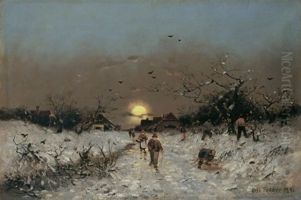 Winterabend. Oil Painting by Otto Fedder