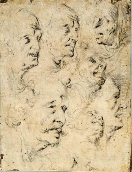 Sheet Of Studies Of Heads Oil Painting by Pieter Feddes