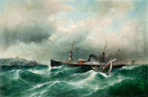 S/s Capella On A Stormy Sea Oil Painting by Carl Fedeler