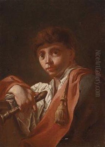 A Boy With A Flute Oil Painting by Domenico Maggiotto