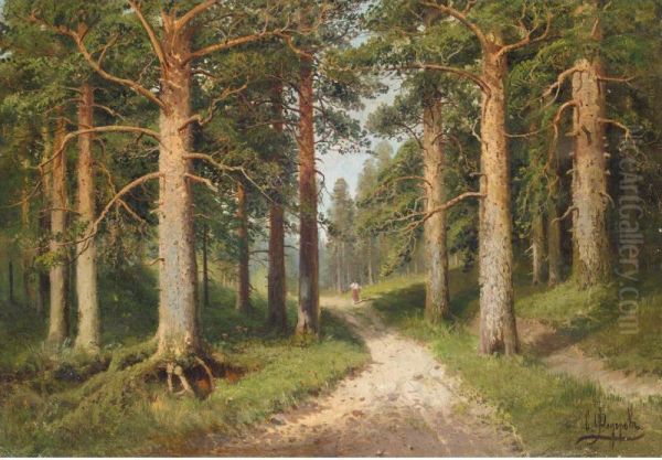 Wooded Landscape Oil Painting by Semen F. Fedorov