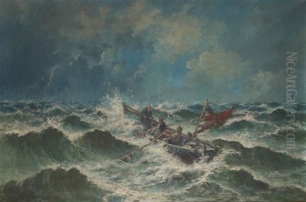 Barque De Peche En Pleine Tempete Oil Painting by Eugene Fehdmer