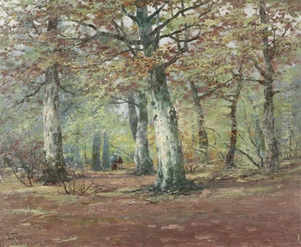 Figures In The Woods Oil Painting by Eugene Fehdmer