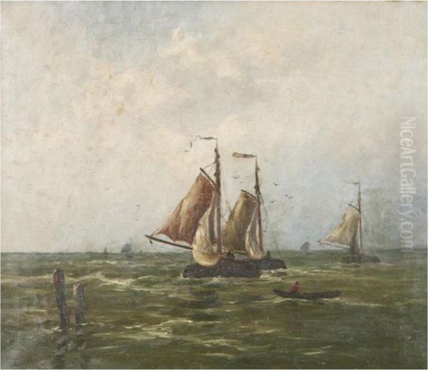 Marine With Yachts Oil Painting by Eugene Fehdmer