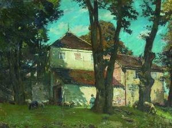 Schafer Mit Seiner Herde Oil Painting by Friedrich Fehr