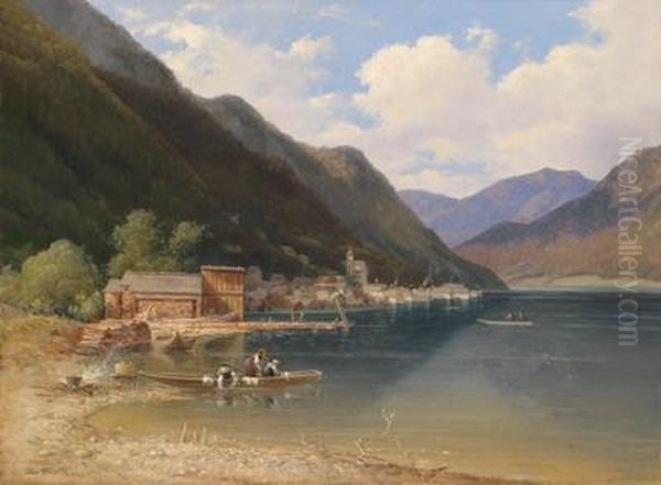 Blick Auf Hallstatt Und Den See Oil Painting by Josef Feid