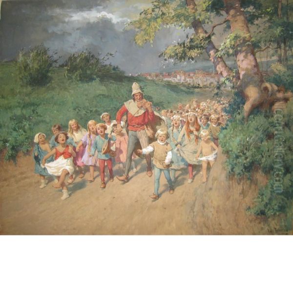 The Fiddler's Followers Oil Painting by Karl Feiertag