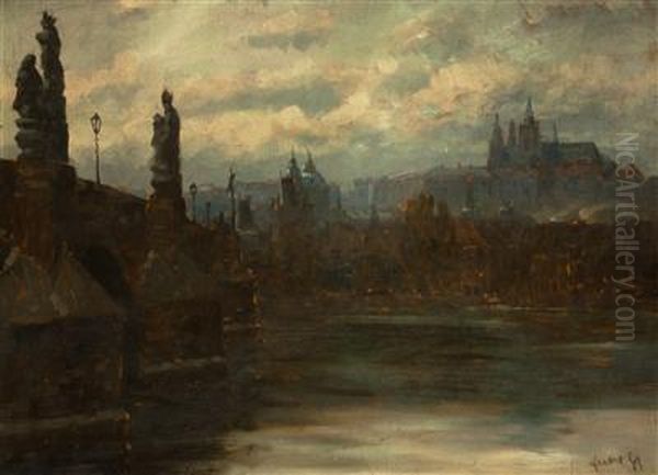 Prague At Dusk Oil Painting by Stanislav Feikl