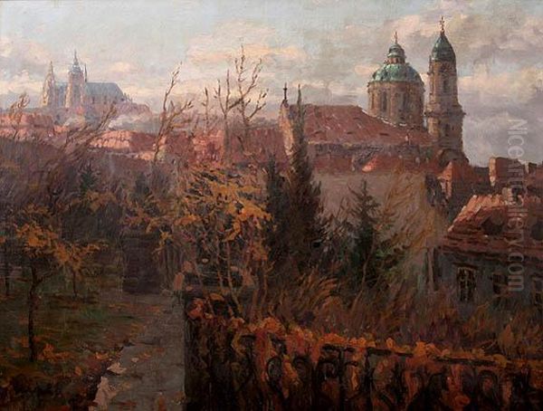 Hradcany Seen From Mala Strana Oil Painting by Stanislav Feikl