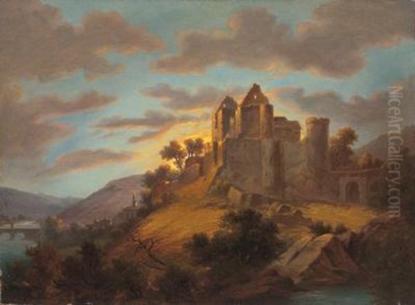 Abend Uber Einer Burganlage Oil Painting by Franz Anton Feilhammer