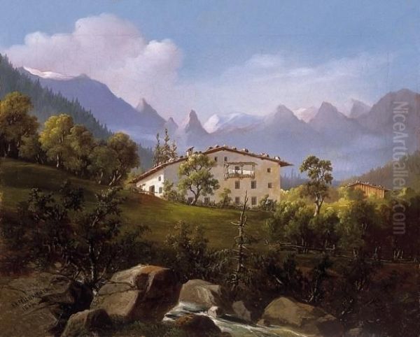 Alpine Landscape Oil Painting by Franz Anton Feilhammer