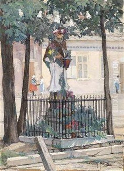 Johannes Von Nepomuk-statue In Einem Ungarischen Dorf Oil Painting by Gustav Feith