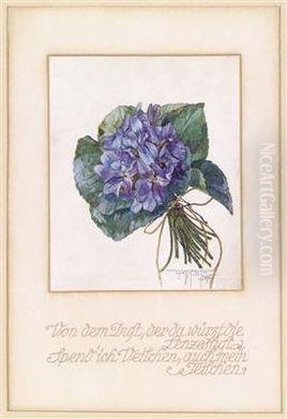 A Bouquet Of Violets Oil Painting by Gustav Feith