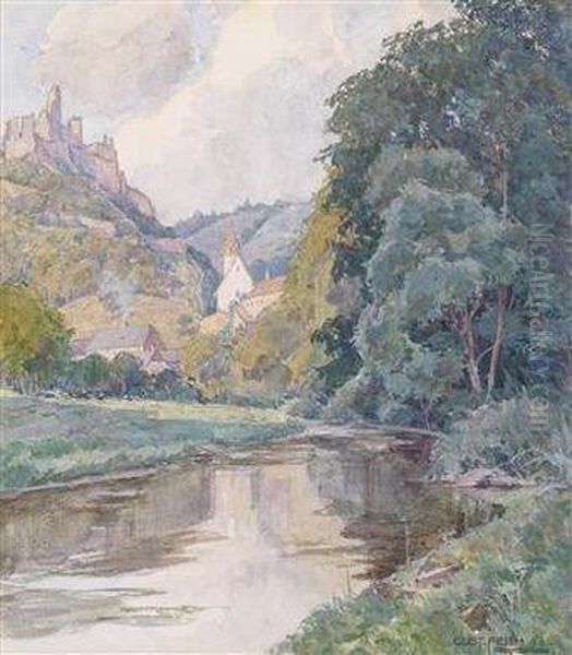 A View Of Senftenberg Oil Painting by Gustav Feith