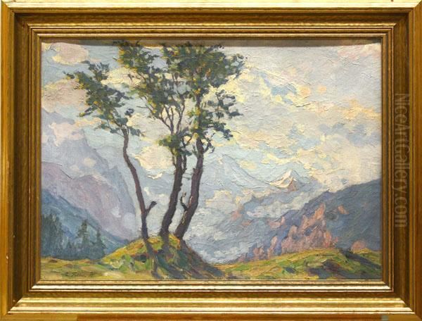 Alpine Landscape Oil Painting by Carl Friedrich Felber