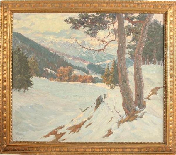 Winterliche Alpenlandschaft Mit Feldweg Oil Painting by Carl Friedrich Felber