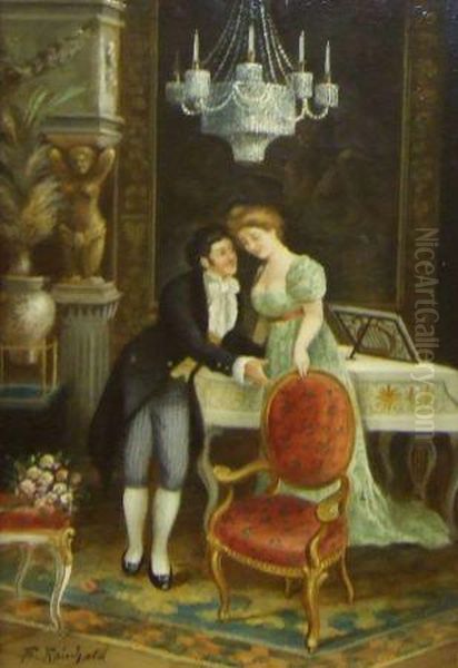 Interior Scene With Romantic Couple Oil Painting by Reinhold Felderhoff