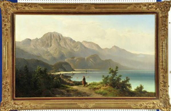 Blick Auf Den Kochelsee Oil Painting by Ferdinand Feldhutter