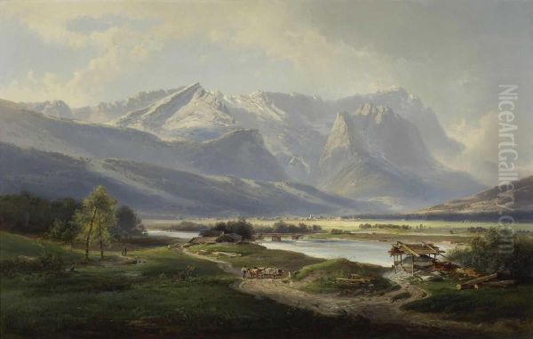 Blick Auf Garmisch Und Das Wettersteingebirge Oil Painting by Ferdinand Feldhutter