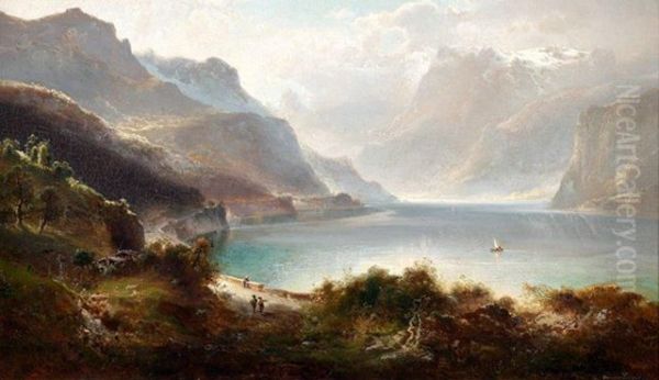 Sommerlicher Hochgebirgssee Oil Painting by Ferdinand Feldhutter