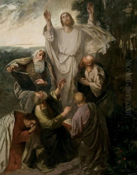 The Resurrected Christ Appearing To The Apostles Oil Painting by Louis Feldmann