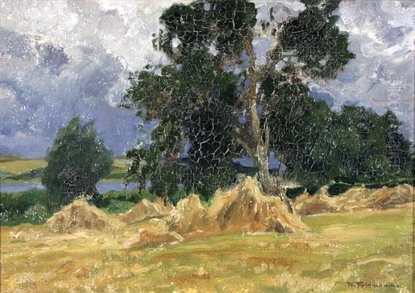 Kornhocken In Sommerlandschaft Oil Painting by Wilhelm Feldmann