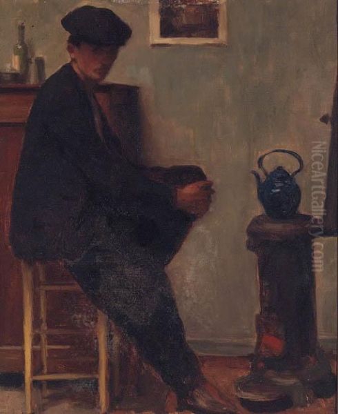 Portrait Of A Seated Man In A Studio, Thought To Be Theartist Oil Painting by Leon Pierre Felix