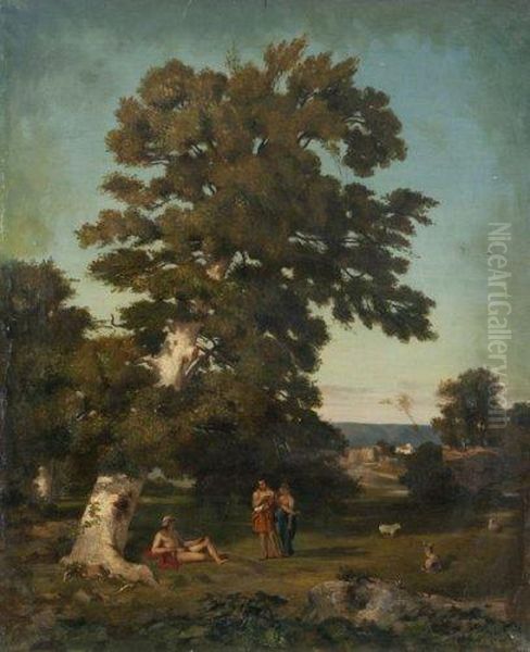 Scene Mythologique Sous Un Arbre Oil Painting by Theodore Caruelle d' Aligny