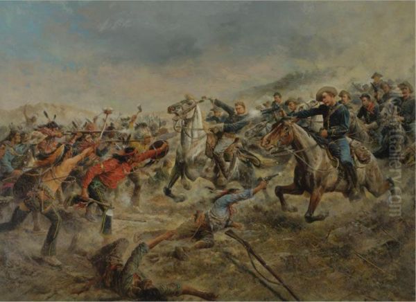 Charge Of The Seventh Cavalry Oil Painting by Frank Feller