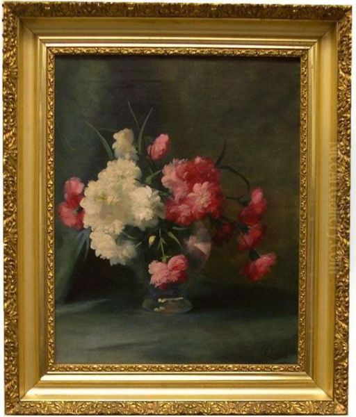 Still Life With Vase Of Pink And White Carnations Oil Painting by Frederick M. Fenety