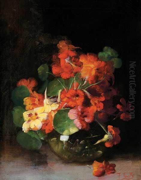 Flowers In A Green Vase Oil Painting by Frederick M. Fenety