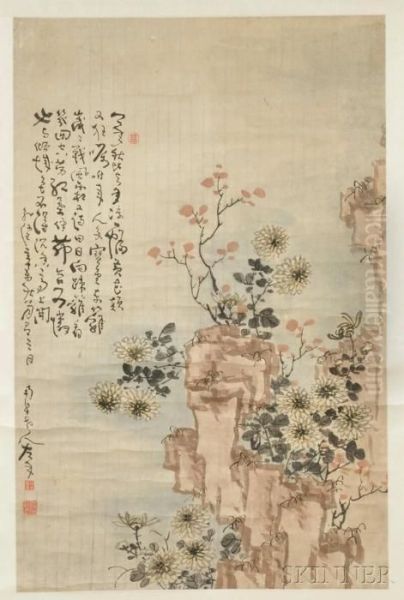 Depicting Some Flowers And Rocks Oil Painting by Gao Fenghan