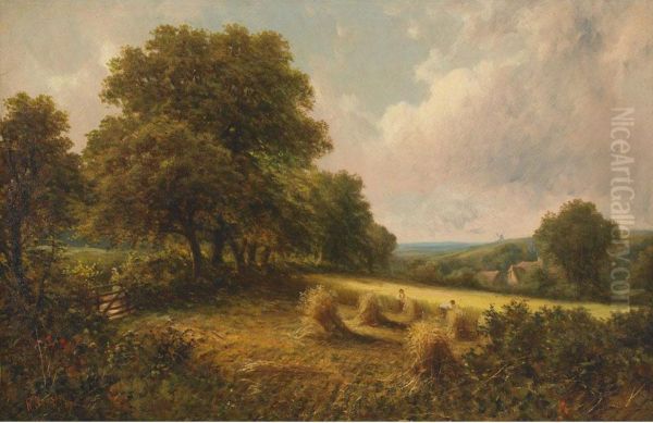 Haymaking; Shepherd With His Flock Oil Painting by Robert Robin Fenson