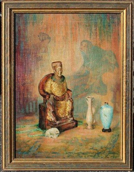 Oriental Still Life With Idol Oil Painting by Hallie Champlin-Hyde