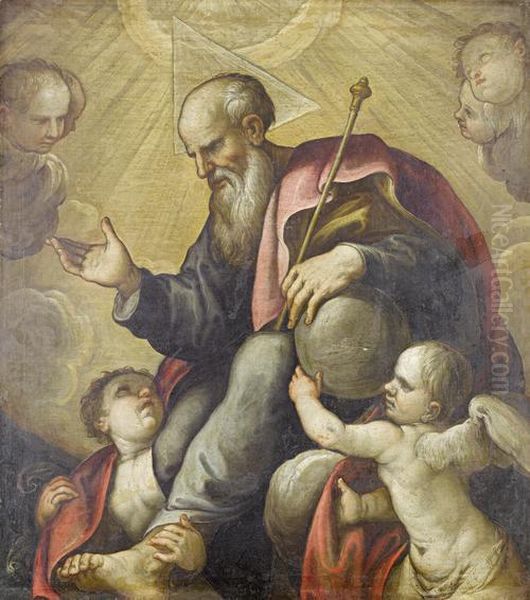 God The Father With Cherubs Oil Painting by Ferrau Fenzoni