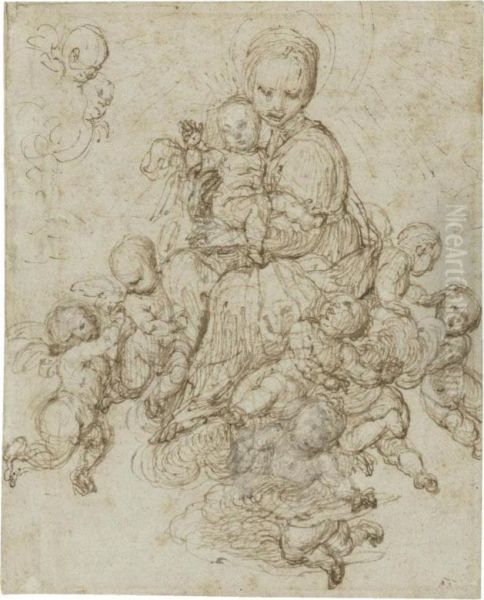 The Madonna And Child Borne Aloft By Putti Oil Painting by Ferrau Fenzoni