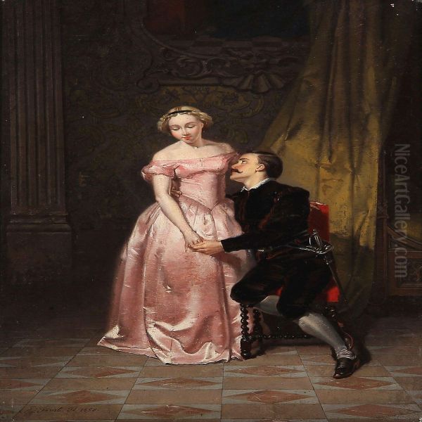 A Gentleman Courting A Young Woman Oil Painting by Eugene Feral