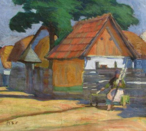 At The Little Gate Oil Painting by Acs Ferenc